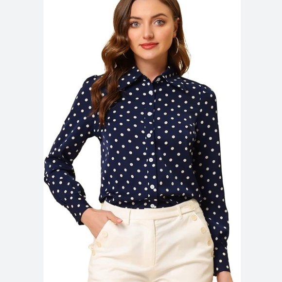 Valerie Stevens Tops - Pure Silk Polka Dot Long Sleeve Button Up Blouse size 14W